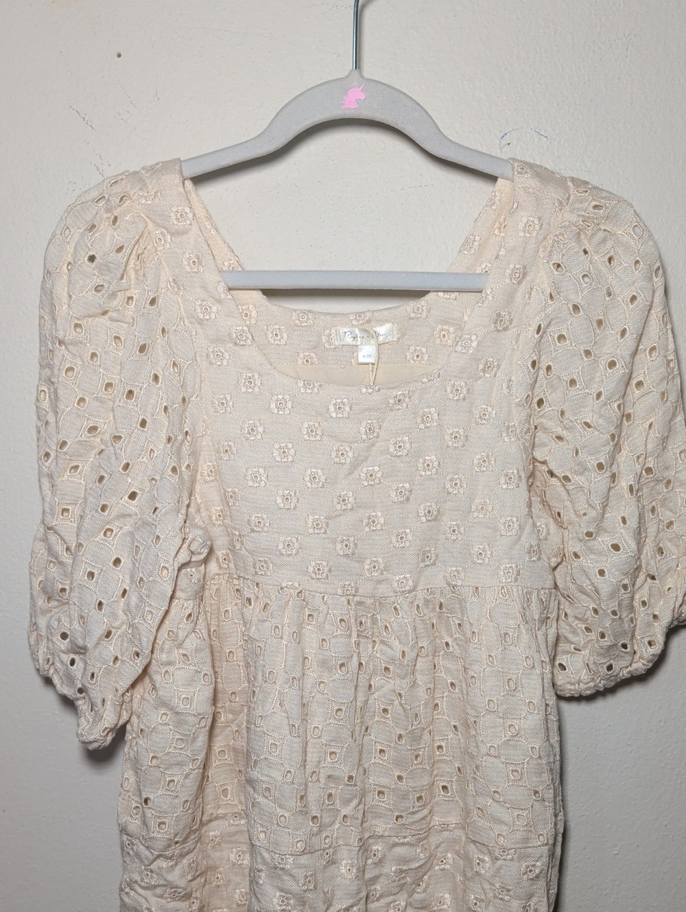 Rylee + Cru Greta Babydoll Dress Natural Eyelet Lace Cottagecore Girls Size 6-7 - Picture 4 of 6